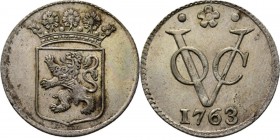 PROVINCIALE MUNTEN - Zilveren duit 1763, Silver, Holland Gekroond provinciewapen. Kz. · ✿ · / VOC / jaartal. Kabelrand.Scho. 142.2.94 g Zeer fraai +...