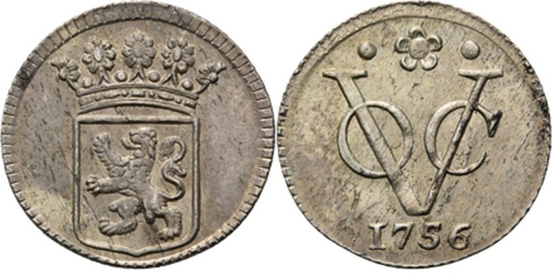PROVINCIALE MUNTEN - ½ Zilveren duit 1756, Silver, Holland Gekroond provinciewap...