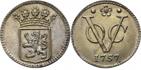 PROVINCIALE MUNTEN - ½ Zilveren duit 1757, Silver, Holland Gekroond provinciewapen. Kz. · ✿ · / VOC / jaartal. Kabelrand.Scho. 361.1.66 g Vrijwel FDC...