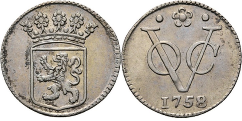 PROVINCIALE MUNTEN - ½ Zilveren duit 1758 over 1757, Silver, Holland Gekroond pr...