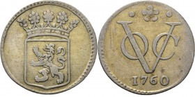 PROVINCIALE MUNTEN - ½ Zilveren duit 1760, Silver, Holland Gekroond provinciewapen. Kz. · ✿ · / VOC / jaartal. Kabelrand.Scho. 364.1.29 g Fraai +