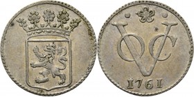 PROVINCIALE MUNTEN - ½ Zilveren duit 1761, Silver, Holland Gekroond provinciewapen. Kz. · ✿ · / VOC / jaartal. Kabelrand.Scho. 365.1.42 g Zeer fraai...