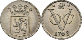 PROVINCIALE MUNTEN - ½ Zilveren duit 1763, Silver, Holland Gekroond provinciewapen. Kz. · ✿ · / VOC / jaartal. Kabelrand.Scho. 367.1.45 g. S Prachtig...