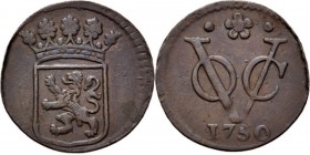 PROVINCIALE MUNTEN - ½ Duit 1750, Copper, Holland Gekroond provinciewapen. Kz. · ✿ · / VOC / jaartal. Gladde rand.Scho. 352 S Zeer fraai
