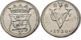 PROVINCIALE MUNTEN - Zilveren duit 1736, Silver, West–Friesland Gekroond gewestelijk wapen. Kz. ✿ knol ✿ / VOC / · jaartal ·. Gladde rand.Scho. 260a.2...
