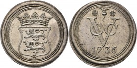 PROVINCIALE MUNTEN - Zilveren duit 1736, Silver, West–Friesland Gekroond gewestelijk wapen. Kz. ✿ knol ✿ / VOC / jaartal. Gladde rand.Scho. 260b.5.05 ...