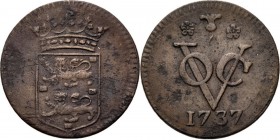 PROVINCIALE MUNTEN - Duit 1737, Copper, West–Friesland Gekroond provinciewapen. Kz. ✿ knol ✿ / VOC / jaartal.Scho. 218 S Fraai +