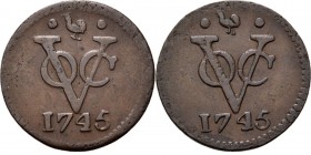 PROVINCIALE MUNTEN - Duit 1745, Copper, West–Friesland Tweemaal jaartal zijde: · haan · / VOC / jaartal.Scho. 221b S Fraai