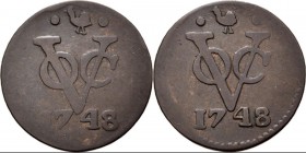 PROVINCIALE MUNTEN - Duit 1748, Copper, West–Friesland Tweemaal jaartal zijde: · haan · / VOC / jaartal.Scho. 224b S