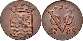 PROVINCIALE MUNTEN - Duit 1788, Copper, Zeeland Gekroond provinciewapen zonder omschrift. Kz. ✶ burcht ✶ / VOC / jaartal.Scho. 199a Prachtig