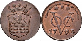 PROVINCIALE MUNTEN - Duit 1793, Copper, Zeeland Gekroond provinciewapen zonder omschrift. Kz. ✶ burcht ✶ / VOC / jaartal. Aan bovenzijde een halve kra...
