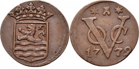 PROVINCIALE MUNTEN - ½ Duit 1772, Copper, Zeeland Gekroond provinciewapen zonder omschrift. Kz. ✶ burcht ✶ / VOC / jaartal.Scho. 377 Zeer fraai +