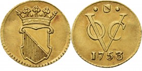 PROVINCIALE MUNTEN - ½ Gouden duit 1753, Gold, Utrecht Op het gewicht van een halve dukaat. Gekroond stadswapen. Kz. · stadsschild · / VOC / jaartal. ...