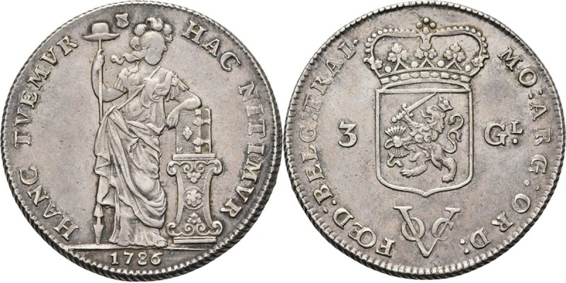 PROVINCIALE MUNTEN - 3 Gulden 1786, Silver, Utrecht Staande Nederlandse maagd, k...