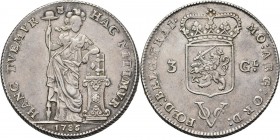 PROVINCIALE MUNTEN - 3 Gulden 1786, Silver, Utrecht Staande Nederlandse maagd, klein jaartal in afsnede onder de voeten, mt. stadsschild na hoed. Kz. ...