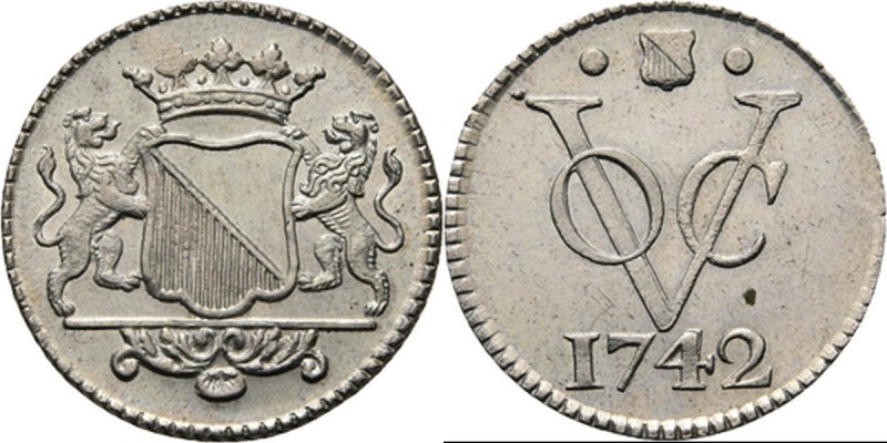 PROVINCIALE MUNTEN - Zilveren duit 1742, Silver, Utrecht Gekroond stadswapen tus...
