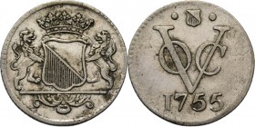 PROVINCIALE MUNTEN - Zilveren duit 1755, Silver, Utrecht Gekroond stadswapen tussen schildhouders. Kz. · stadsschild · / VOC / jaartal. Kabelrand Scho...