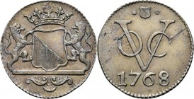 PROVINCIALE MUNTEN - Zilveren duit 1768, Silver, Utrecht Gekroond stadswapen tussen schildhouders. Kz. · stadsschild · / VOC / jaartal. Kabelrand.Scho...