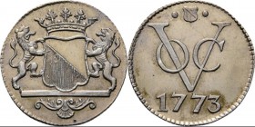 PROVINCIALE MUNTEN - Zilveren duit 1773, Silver, Utrecht Gekroond stadswapen tussen schildhouders. Kz. · stadsschild · / VOC / jaartal. Kabelrand.Scho...