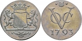 PROVINCIALE MUNTEN - Zilveren duit 1793, Silver, Utrecht Gekroond stadswapen tussen schildhouders. Kz. · stadsschild · / VOC / jaartal. Kabelrand.Scho...