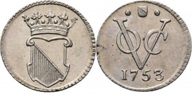 PROVINCIALE MUNTEN - ½ Zilveren duit 1753, Silver, Utrecht Gekroond stadswapen. Kz. · stadsschild · / VOC / jaartal. Kabelrand.Scho. 3961.53 g Prachti...