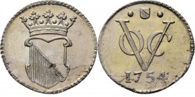 PROVINCIALE MUNTEN - ½ Zilveren duit 1754, Silver, Utrecht Gekroond stadswapen. Kz. · stadsschild · / VOC / jaartal. Kabelrand.Scho. 3971.45 g Prachti...