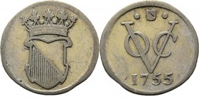 PROVINCIALE MUNTEN - ½ Zilveren duit 1755, Silver, Utrecht Gekroond stadswapen. Kz. · stadsschild · / VOC / jaartal. Kabelrand.Scho. 3981.48 g Fraai +...