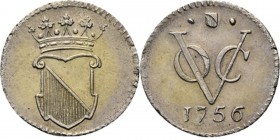 PROVINCIALE MUNTEN - ½ Zilveren duit 1756, Silver, Utrecht Gekroond stadswapen. Kz. · stadsschild · / VOC / jaartal. Kabelrand.Scho. 3991.61 g Prachti...