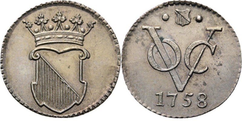PROVINCIALE MUNTEN - ½ Zilveren duit 1758, Silver, Utrecht Gekroond stadswapen. ...