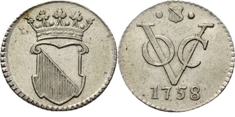 PROVINCIALE MUNTEN - ½ Zilveren duit 1758, Silver, Utrecht Gekroond stadswapen. ...