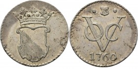 PROVINCIALE MUNTEN - ½ Zilveren duit 1760, Silver, Utrecht Gekroond stadswapen. Kz. · stadsschild · / VOC / jaartal. Kabelrand.Scho. 4031.71 g Zeer fr...