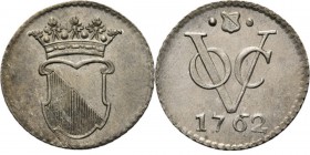 PROVINCIALE MUNTEN - ½ Zilveren duit 1762, Silver, Utrecht Gekroond stadswapen. Kz. · stadsschild · / VOC / jaartal. Kabelrand.Scho. 4051.48 g Prachti...