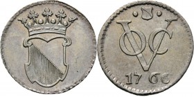 PROVINCIALE MUNTEN - ½ Zilveren duit 1766, Silver, Utrecht Gekroond stadswapen. Kz. · stadsschild · / VOC / jaartal. Kabelrand.Scho. 4091.57 g. S Zeer...