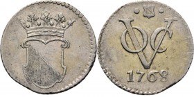 PROVINCIALE MUNTEN - ½ Zilveren duit 1768, Silver, Utrecht Gekroond stadswapen. Kz. · stadsschild · / VOC / jaartal. Kabelrand.Scho. 4111.58 g. S Zeer...