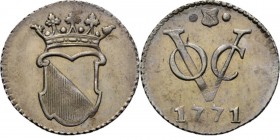 PROVINCIALE MUNTEN - ½ Zilveren duit 1771, Silver, Utrecht Gekroond stadswapen. Kz. · stadsschild · / VOC / jaartal. Kabelrand.Scho. 4151.78 g. S Zeer...