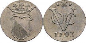 PROVINCIALE MUNTEN - ½ Zilveren duit 1793, Silver, Utrecht Gekroond stadswapen. Kz. · stadsschild · / VOC / jaartal. Kabelrand.Scho. 4181.55 g. S Zeer...