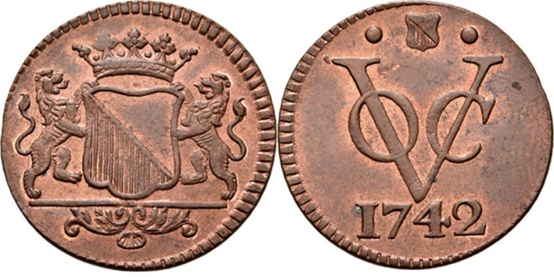 PROVINCIALE MUNTEN - Duit 1742, Copper, Utrecht Gekroond stadswapen tussen schil...