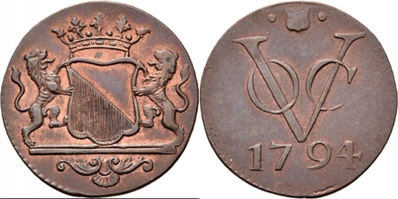 PROVINCIALE MUNTEN - Duit 1794, Copper, Utrecht Gekroond stadswapen tussen schil...
