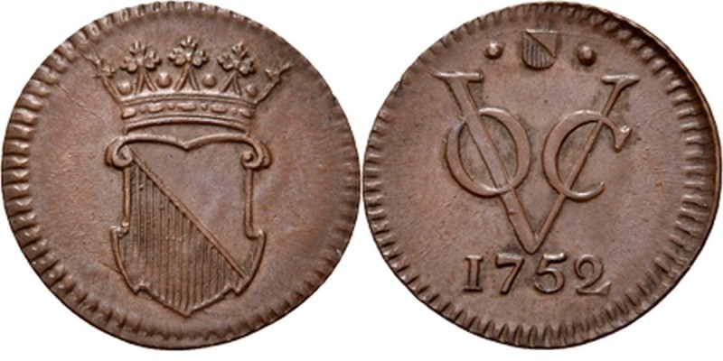 PROVINCIALE MUNTEN - ½ Duit 1752, Copper, Utrecht Gekroond stadswapen. Kz. · sta...