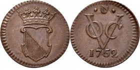 PROVINCIALE MUNTEN - ½ Duit 1752, Copper, Utrecht Gekroond stadswapen. Kz. · stadsschild · / VOC / jaartal.Scho. 386 Prachtig