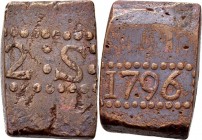 PROVINCIALE MUNTEN - 2 Stuiver-bonk 1796, Copper, Munten op Java geslagen In rechthoekige parelrand 2: S:. Kz. jaartal in rechthoekige parelrand.Scho....