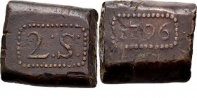 PROVINCIALE MUNTEN - 2 Stuiver-bonk 1796, Copper, Munten op Java geslagen In rechthoekige parelrand 2: S:. Kz. jaartal in rechthoekige parelrand.Scho....