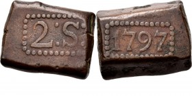 PROVINCIALE MUNTEN - 2 Stuiver-bonk 1797, Copper, Munten op Java geslagen In rechthoekige parelrand 2: S:. Kz. jaartal in rechthoekige parelrand.Scho....