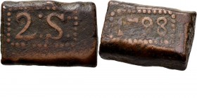 PROVINCIALE MUNTEN - 2 Stuiver-bonk 1798, Copper, Munten op Java geslagen In rechthoekige parelrand 2: S:. Kz. jaartal in rechthoekige parelrand.Scho....