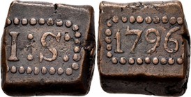 PROVINCIALE MUNTEN - 1 Stuiver-bonk 1796, Copper, Munten op Java geslagen I: S: in rechthoekige parelrand. Kz. jaartal in rechthoekige parelrand.Scho....