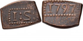 PROVINCIALE MUNTEN - 1 Stuiver-bonk 1797, Copper, Munten op Java geslagen I: S: in rechthoekige parelrand. Kz. jaartal in rechthoekige parelrand.Scho....