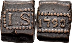 PROVINCIALE MUNTEN - 1 Stuiver-bonk 1798, Copper, Munten op Java geslagen I: S: in rechthoekige parelrand. Kz. jaartal in rechthoekige parelrand.Scho....