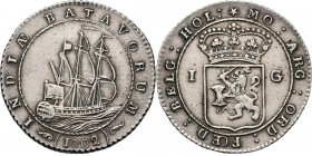 BATAAFSE REPUBLIEK 1799–1806 - Scheepjesgulden 1802, Silver, Munten te Enkhuizen geslagen Driemaster, daaronder jaartal tussen versiering INDIÆ - BATA...