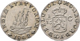 BATAAFSE REPUBLIEK 1799–1806 - 1⁄16 Scheepjesgulden 1802, Silver, Munten te Enkhuizen geslagen Type II. Kleiner plaatje zonder binnencirkel op vz. Dri...