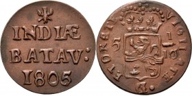 BATAAFSE REPUBLIEK 1799–1806 - Duit 1805, Copper, Munten in Nederland geslagen Overijssel. INDIÆ / BATAV: / I805. Kz. gekroond provinciewapen tussen 5...